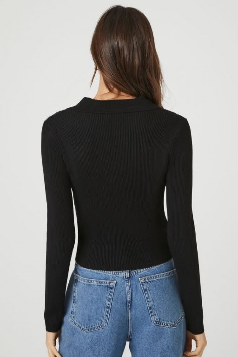 Suéteres Forever 21 Acanalado Knit Mujer Negras | 09OPUxWjcAB