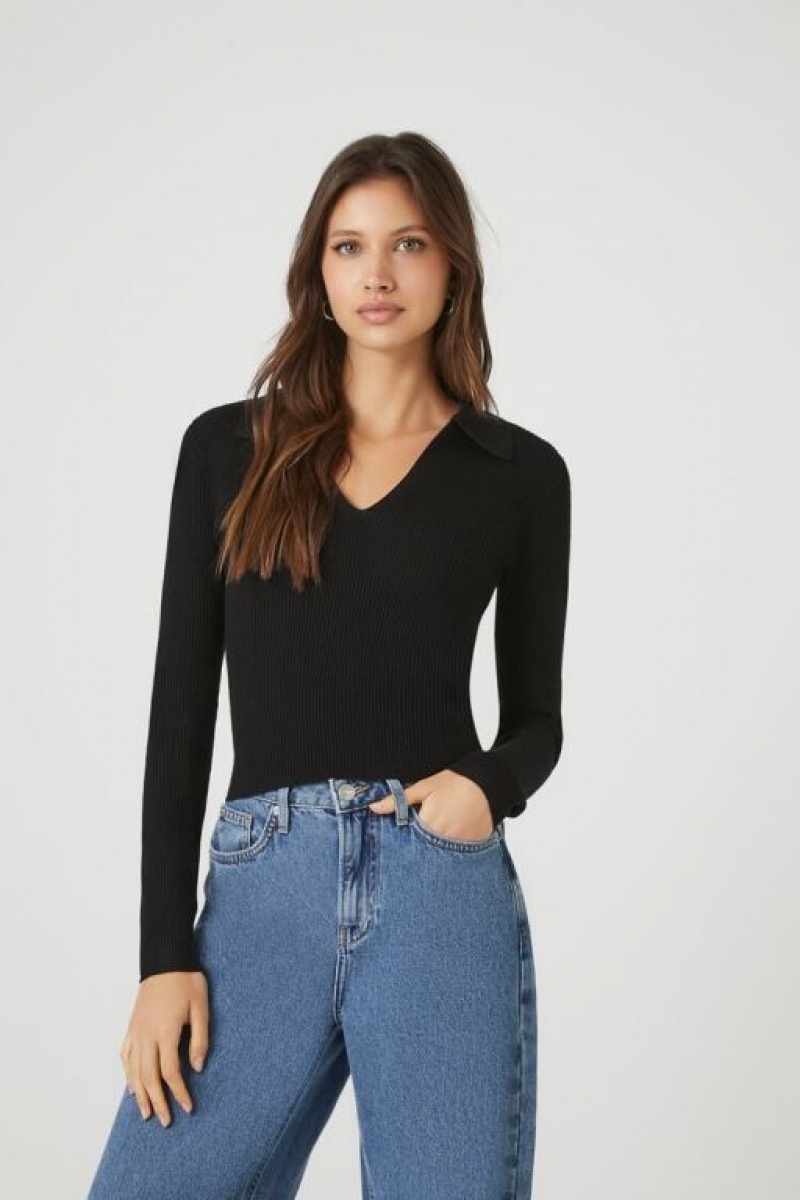 Suéteres Forever 21 Acanalado Knit Mujer Negras | 09OPUxWjcAB