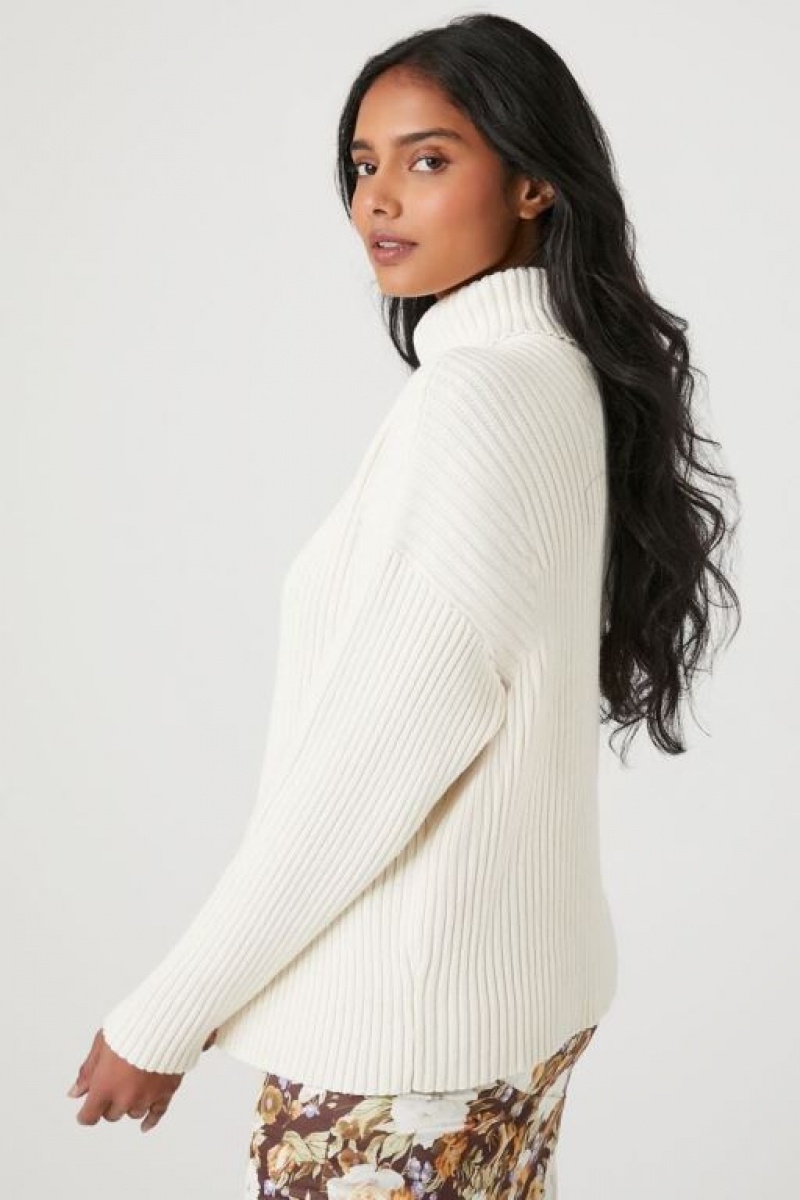 Suéteres Forever 21 Acanalado Knit Turtleneck Mujer Creme | Pxmle5JBx1F