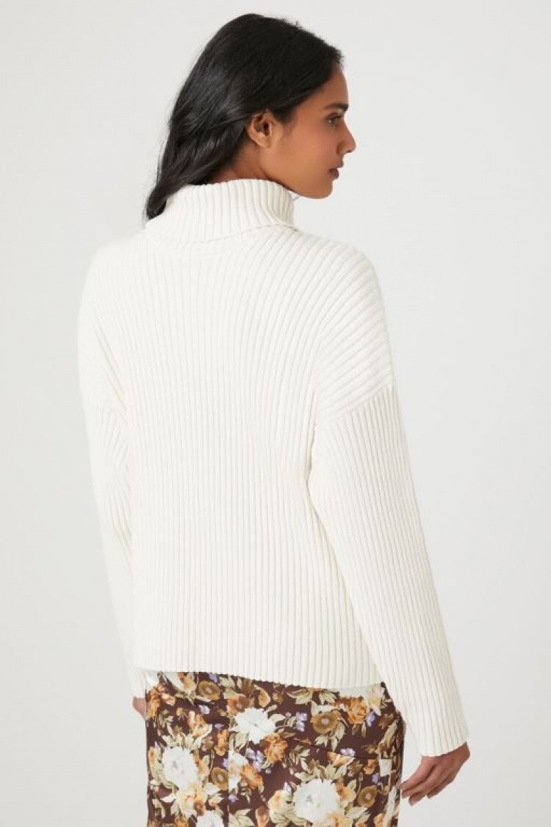 Suéteres Forever 21 Acanalado Knit Turtleneck Mujer Creme | Pxmle5JBx1F