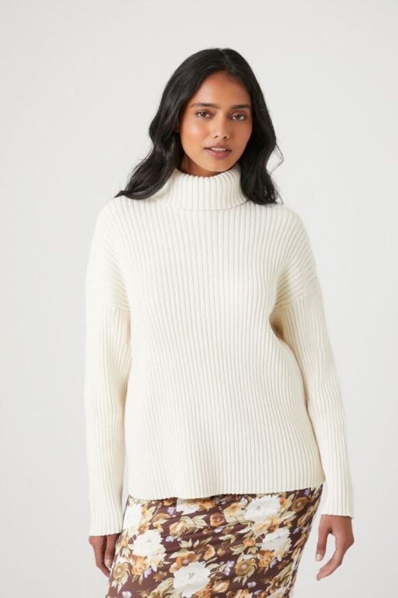 Suéteres Forever 21 Acanalado Knit Turtleneck Mujer Creme | Pxmle5JBx1F