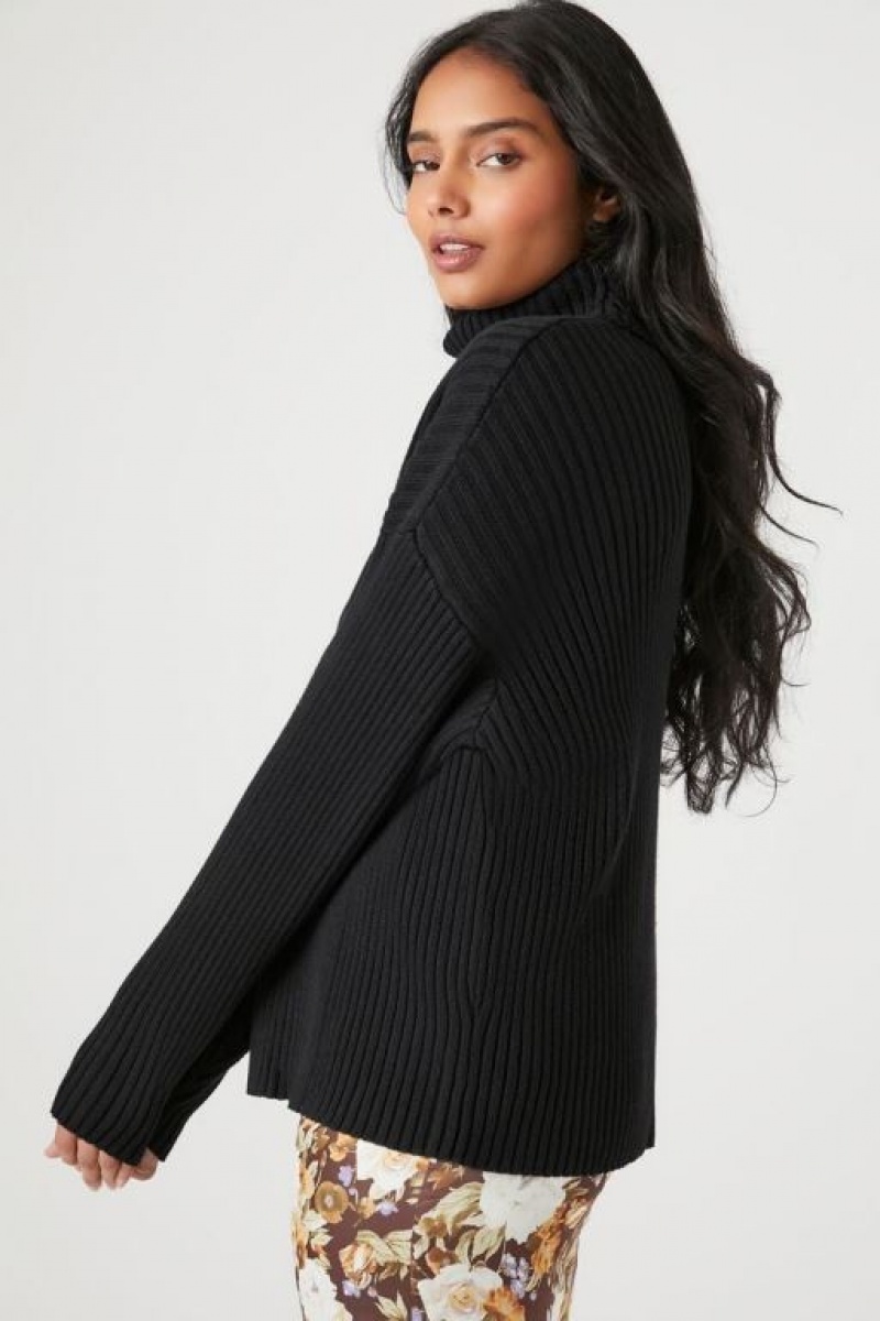 Suéteres Forever 21 Acanalado Knit Turtleneck Mujer Negras | dSaMFJxDz0y