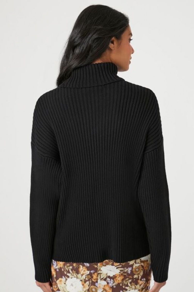 Suéteres Forever 21 Acanalado Knit Turtleneck Mujer Negras | dSaMFJxDz0y