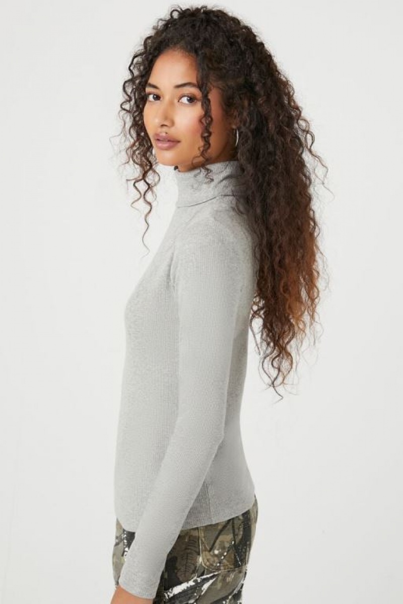 Suéteres Forever 21 Acanalado Knit Turtleneck Mujer Gris | Yv3QfEZhZ9P