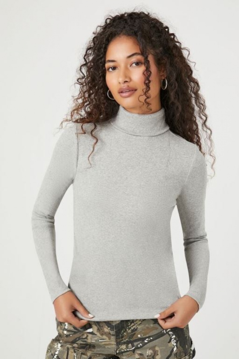 Suéteres Forever 21 Acanalado Knit Turtleneck Mujer Gris | Yv3QfEZhZ9P