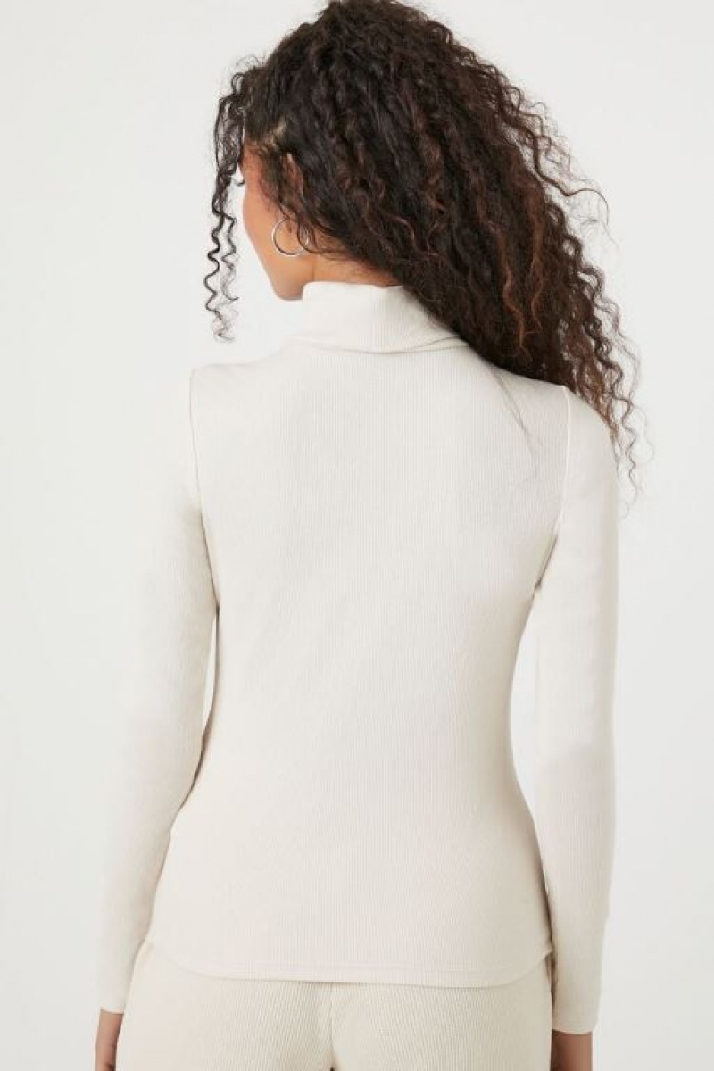 Suéteres Forever 21 Acanalado Knit Turtleneck Mujer Beige | IsrAZ4vYpcI