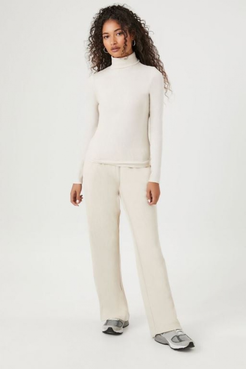 Suéteres Forever 21 Acanalado Knit Turtleneck Mujer Beige | IsrAZ4vYpcI