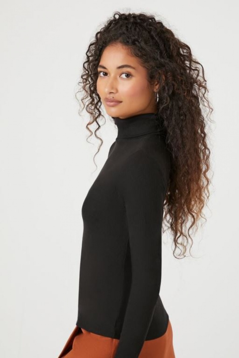 Suéteres Forever 21 Acanalado Knit Turtleneck Mujer Negras | RMlQTHsyKAn