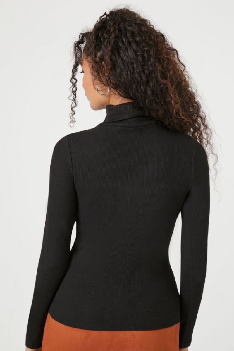 Suéteres Forever 21 Acanalado Knit Turtleneck Mujer Negras | RMlQTHsyKAn