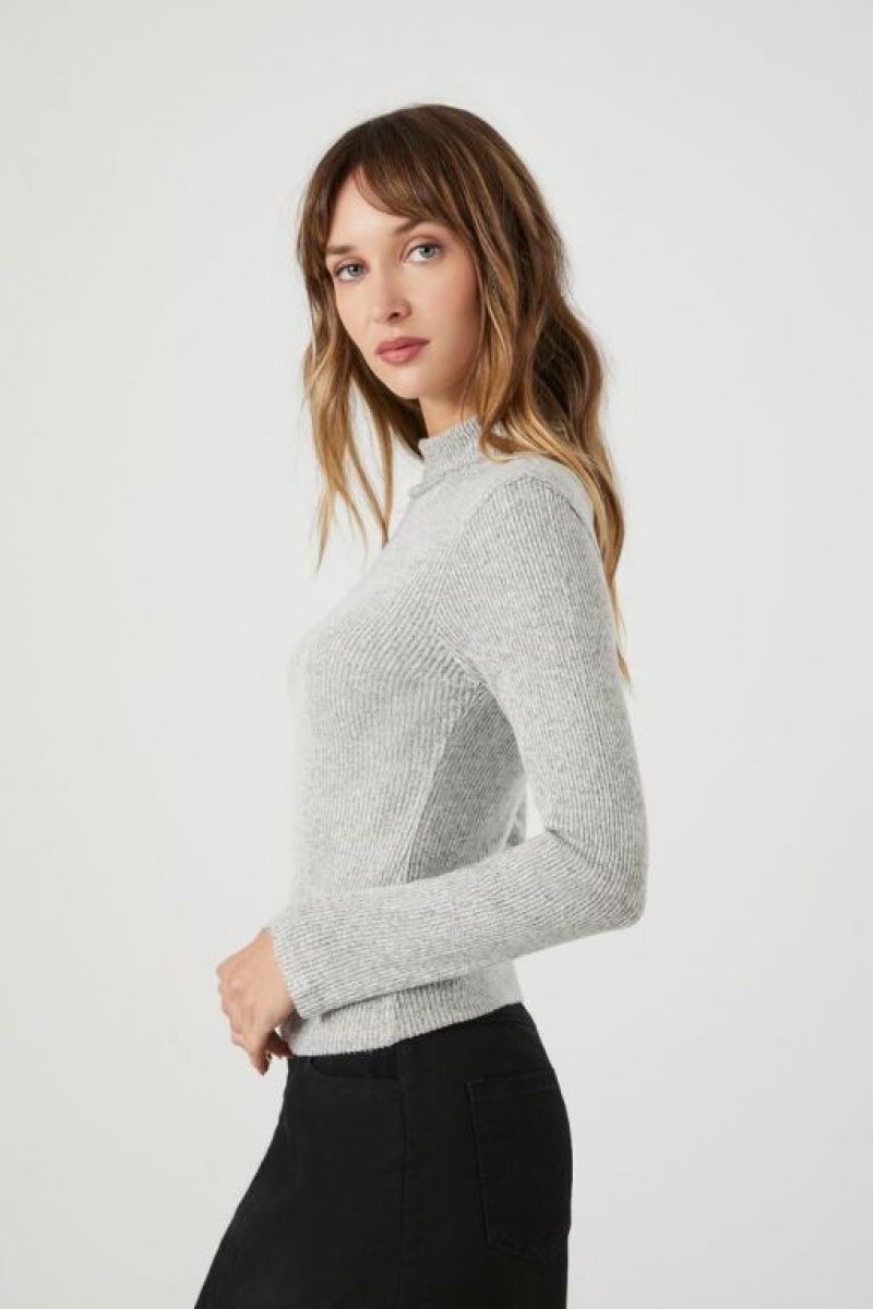 Suéteres Forever 21 Acanalado Knit Turtleneck Mujer Gris | jlHMOxYT26Y