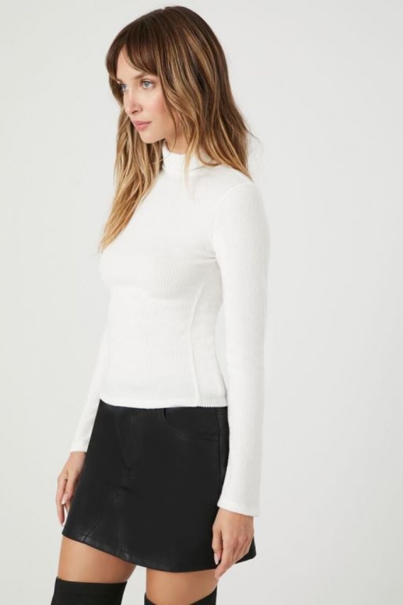 Suéteres Forever 21 Acanalado Knit Turtleneck Mujer Blancas | r7pCgWoLbHq