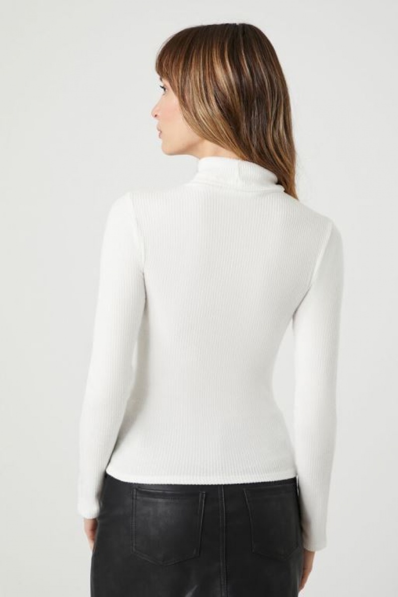 Suéteres Forever 21 Acanalado Knit Turtleneck Mujer Blancas | r7pCgWoLbHq