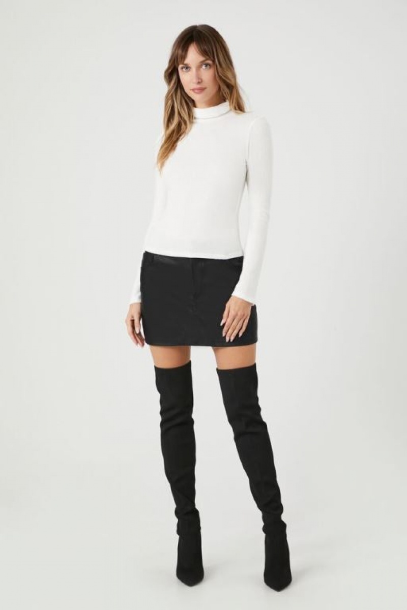 Suéteres Forever 21 Acanalado Knit Turtleneck Mujer Blancas | r7pCgWoLbHq