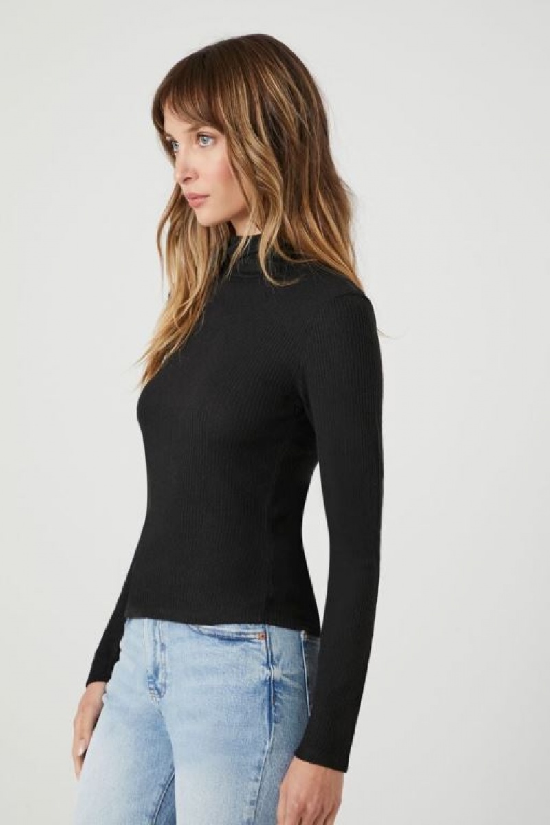 Suéteres Forever 21 Acanalado Knit Turtleneck Mujer Negras | BDz3RvAygjN