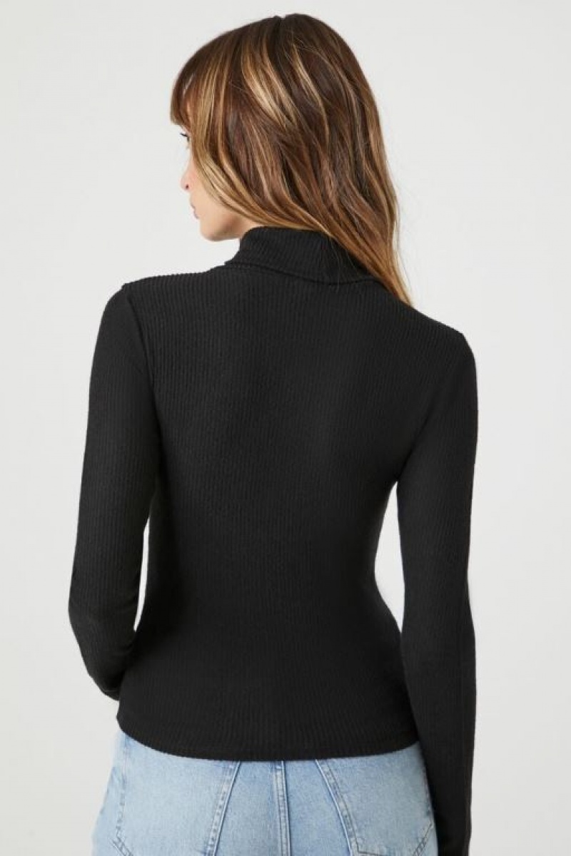 Suéteres Forever 21 Acanalado Knit Turtleneck Mujer Negras | BDz3RvAygjN