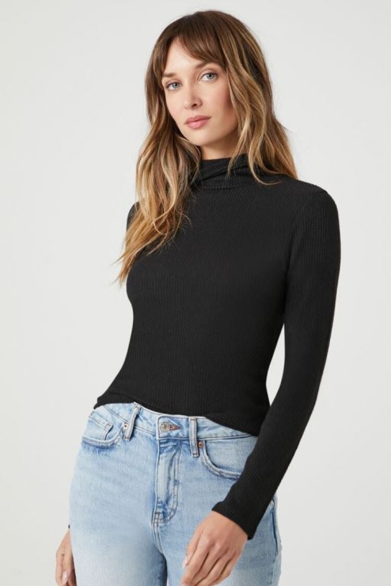 Suéteres Forever 21 Acanalado Knit Turtleneck Mujer Negras | BDz3RvAygjN