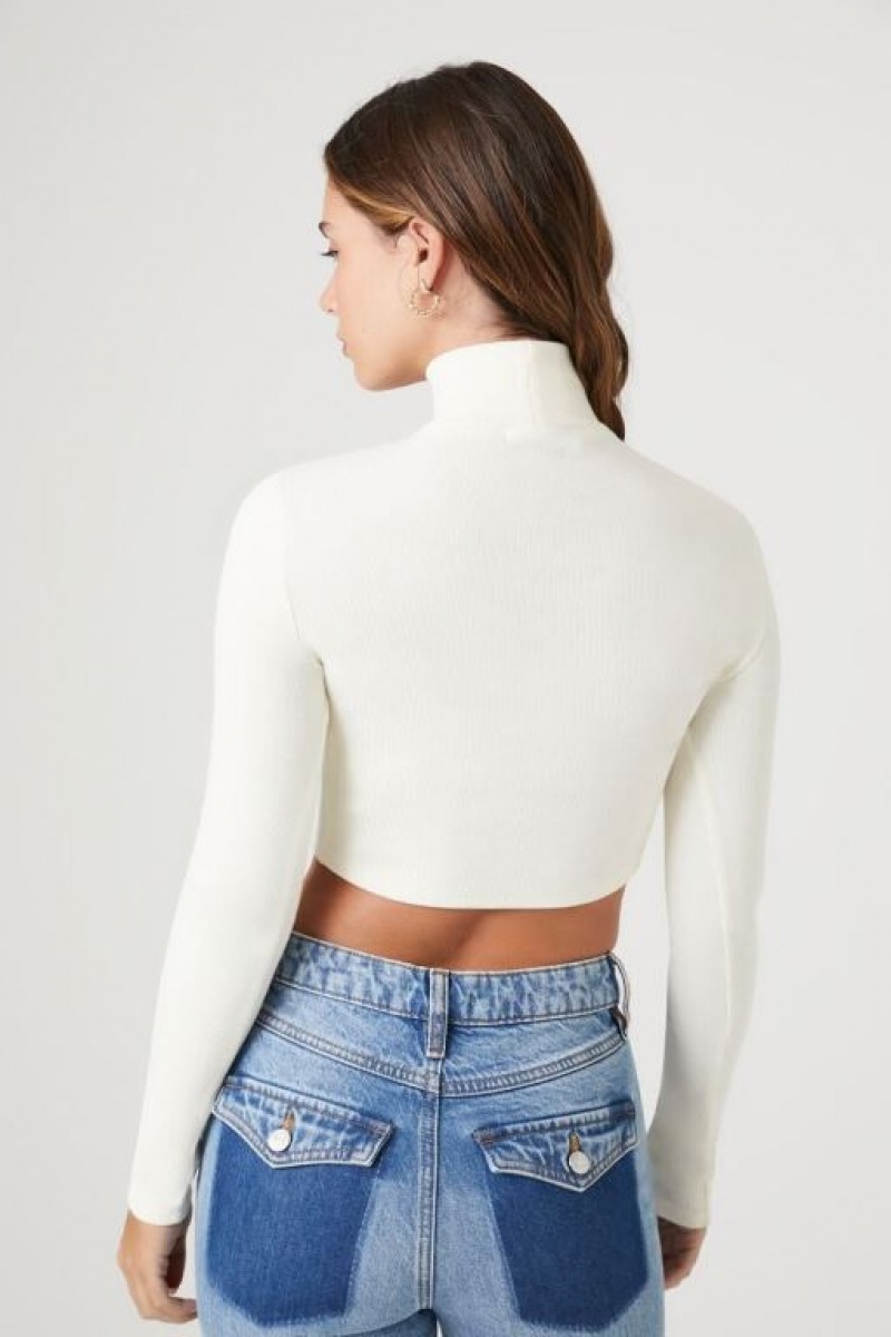 Suéteres Forever 21 Acanalado Knit Turtleneck Crop Mujer Amarillo Claro | wRCS3UrXvhb