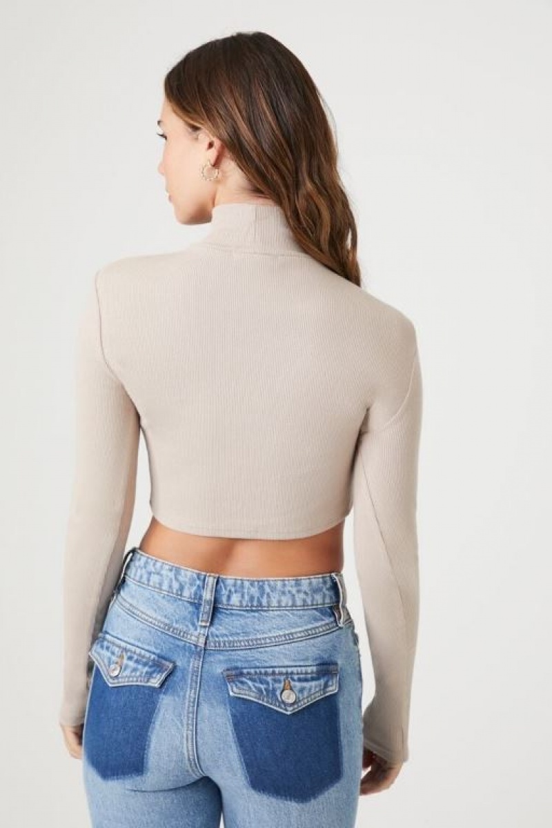 Suéteres Forever 21 Acanalado Knit Turtleneck Crop Mujer Goat | vf8SPSW3RqP