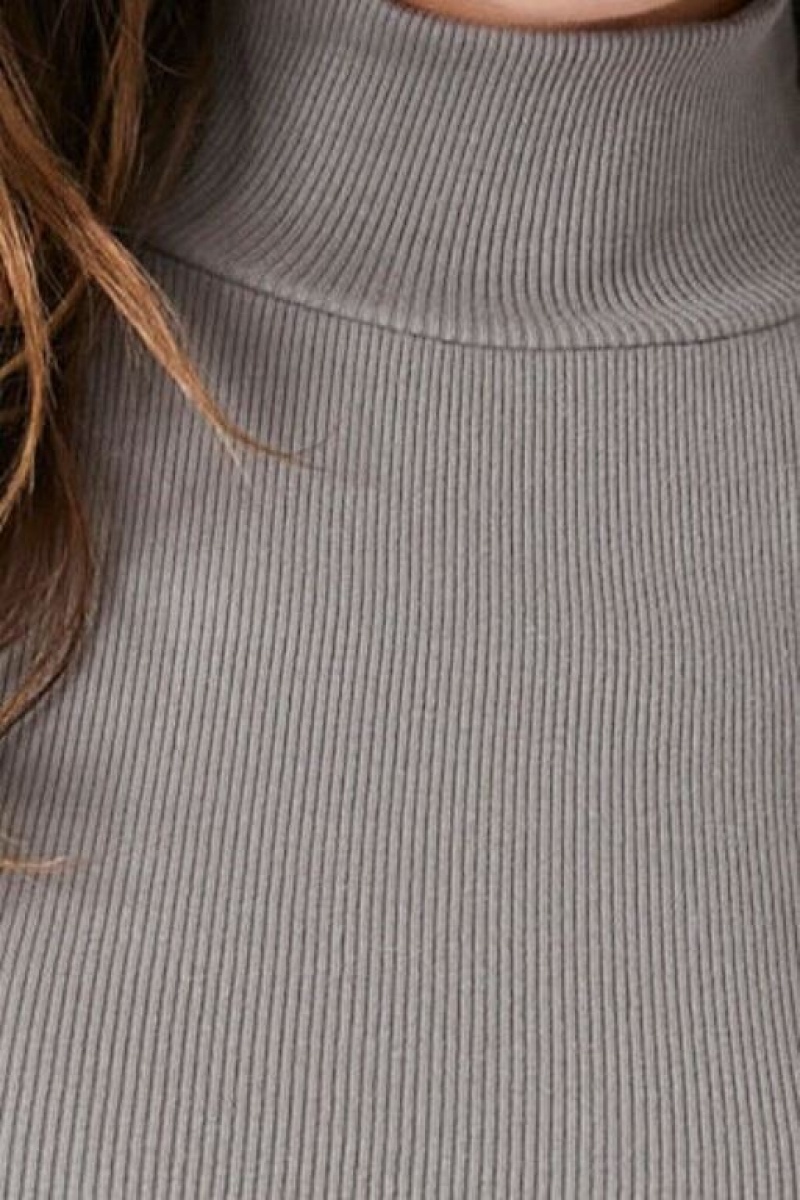 Suéteres Forever 21 Acanalado Knit Turtleneck Crop Mujer Gris Oscuro | 8sERWr3xdBi