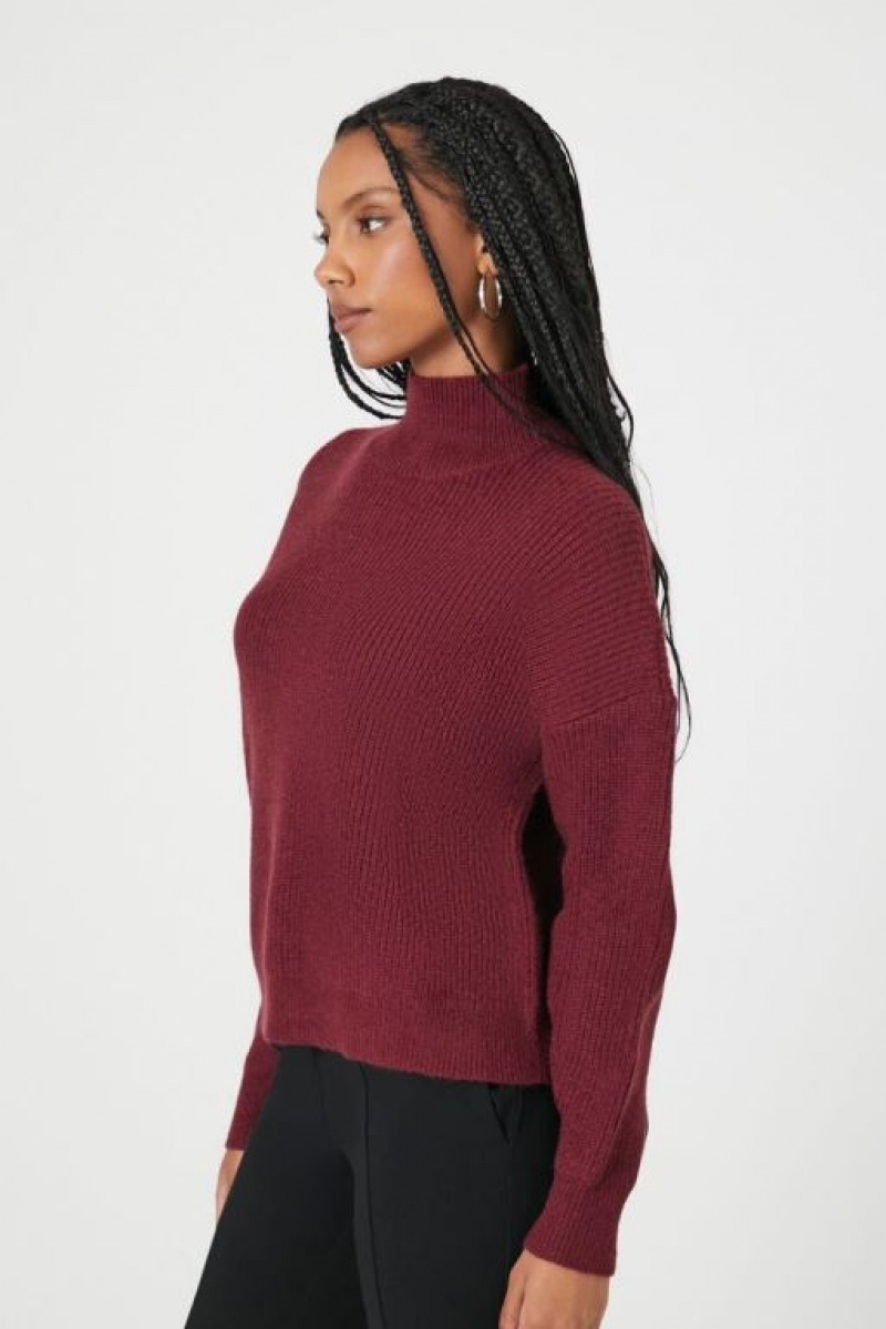 Suéteres Forever 21 Acanalado Knit Turtleneck Mujer Burdeos | 1w8AV8FJ93I