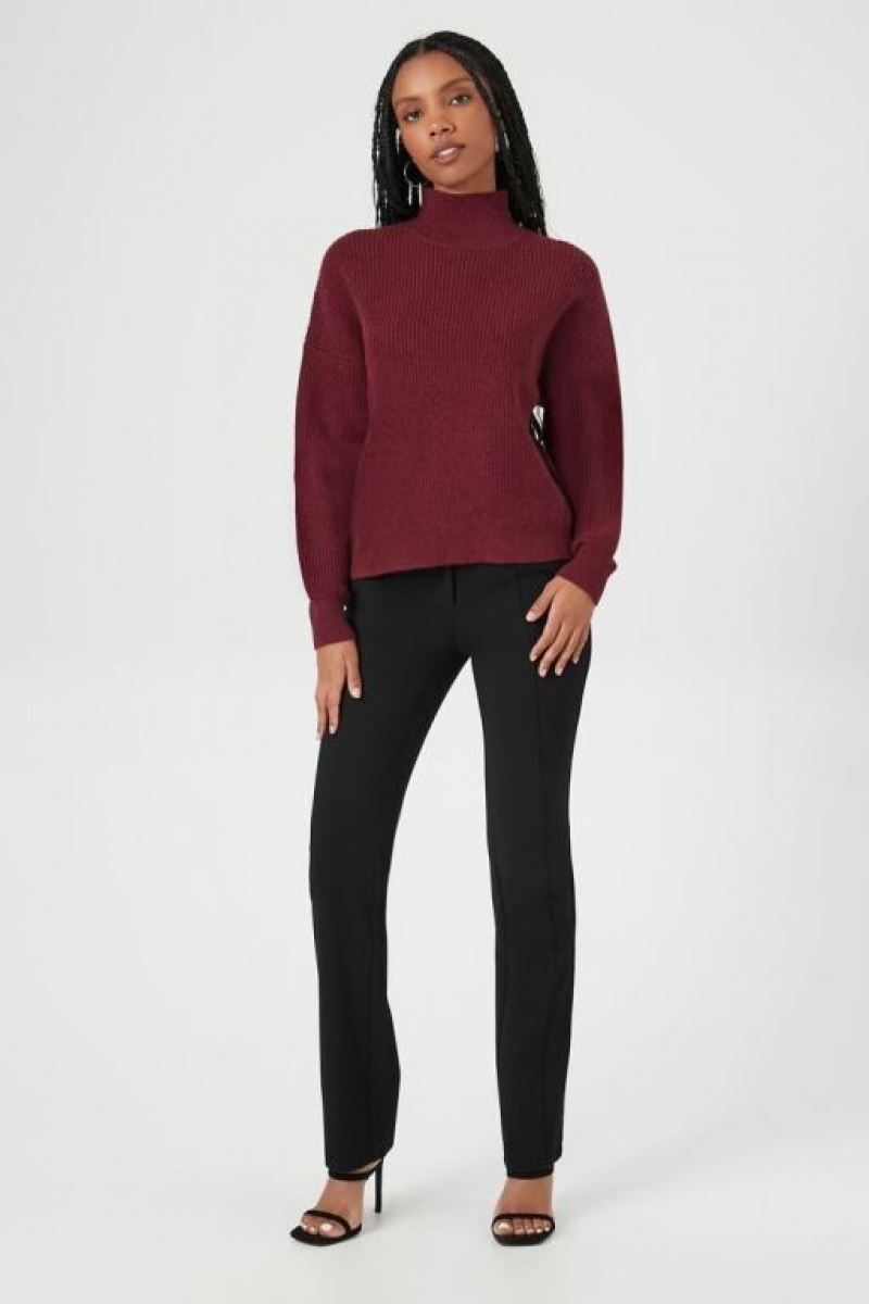 Suéteres Forever 21 Acanalado Knit Turtleneck Mujer Burdeos | 1w8AV8FJ93I