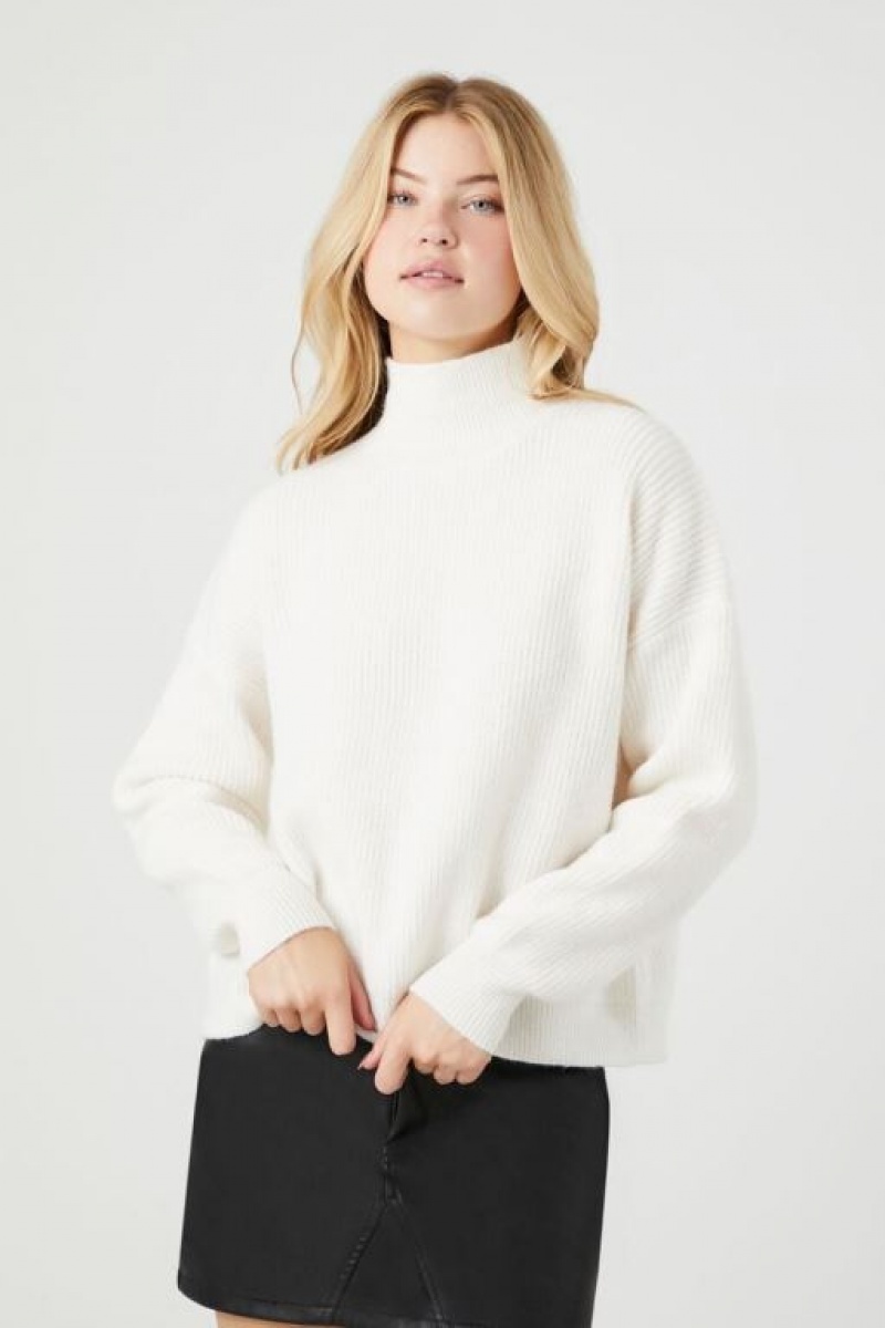 Suéteres Forever 21 Acanalado Knit Turtleneck Mujer Blancas | el9iFk8SuVy