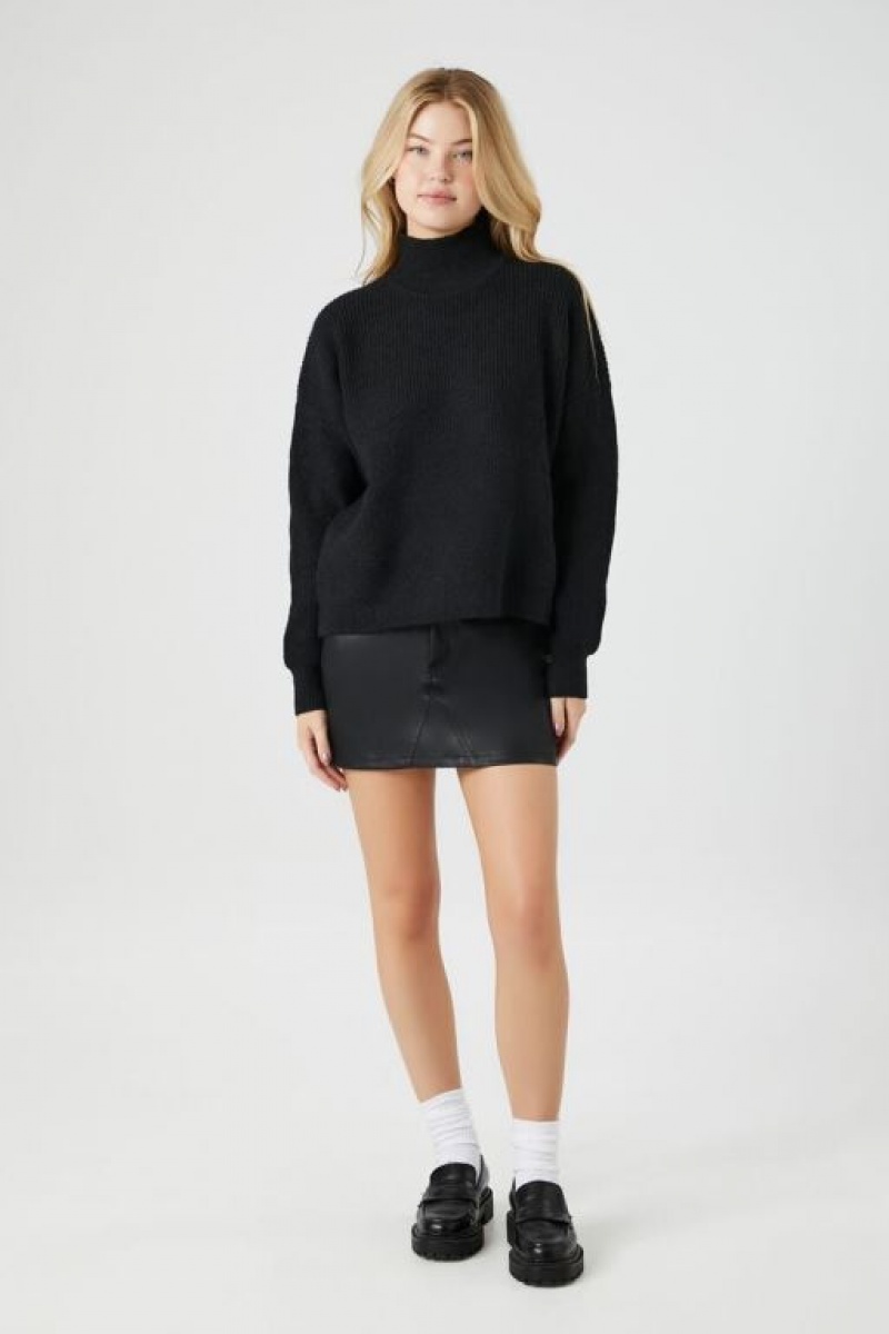 Suéteres Forever 21 Acanalado Knit Turtleneck Mujer Negras | KNiXDwpmUVP