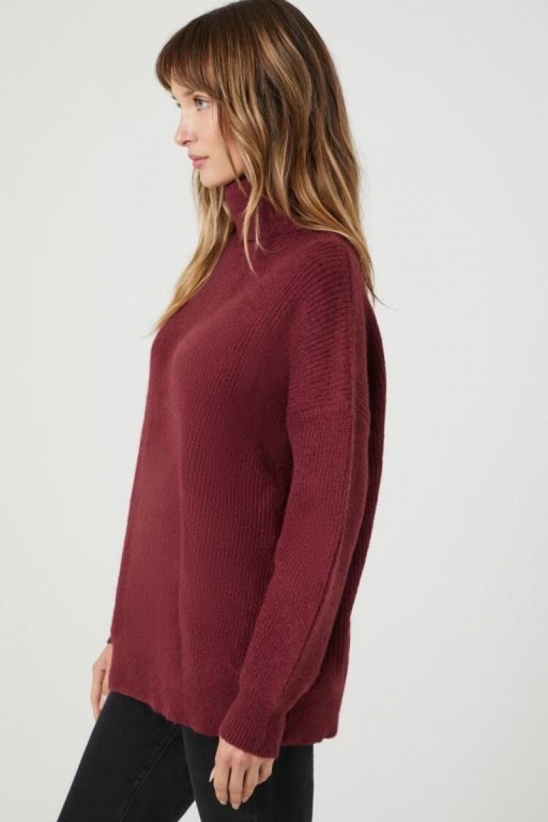 Suéteres Forever 21 Acanalado Knit Turtleneck Mujer Burdeos | bgwbWU3c8Rz