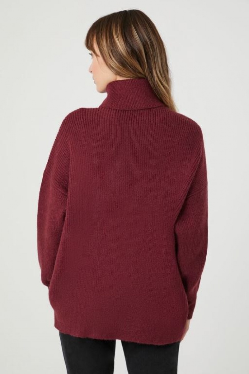 Suéteres Forever 21 Acanalado Knit Turtleneck Mujer Burdeos | bgwbWU3c8Rz