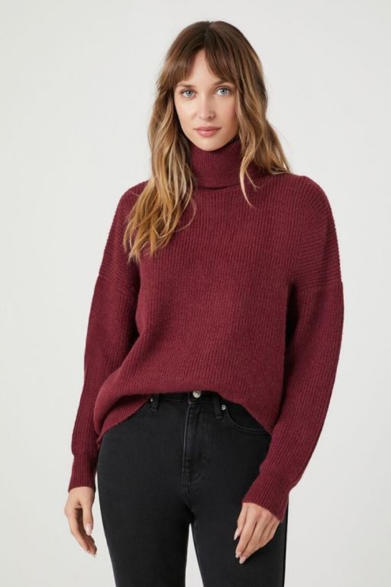 Suéteres Forever 21 Acanalado Knit Turtleneck Mujer Burdeos | bgwbWU3c8Rz