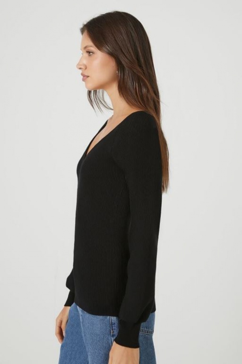 Suéteres Forever 21 Acanalado Knit V Neck Mujer Negras | 7Xq1nZ9PnGA