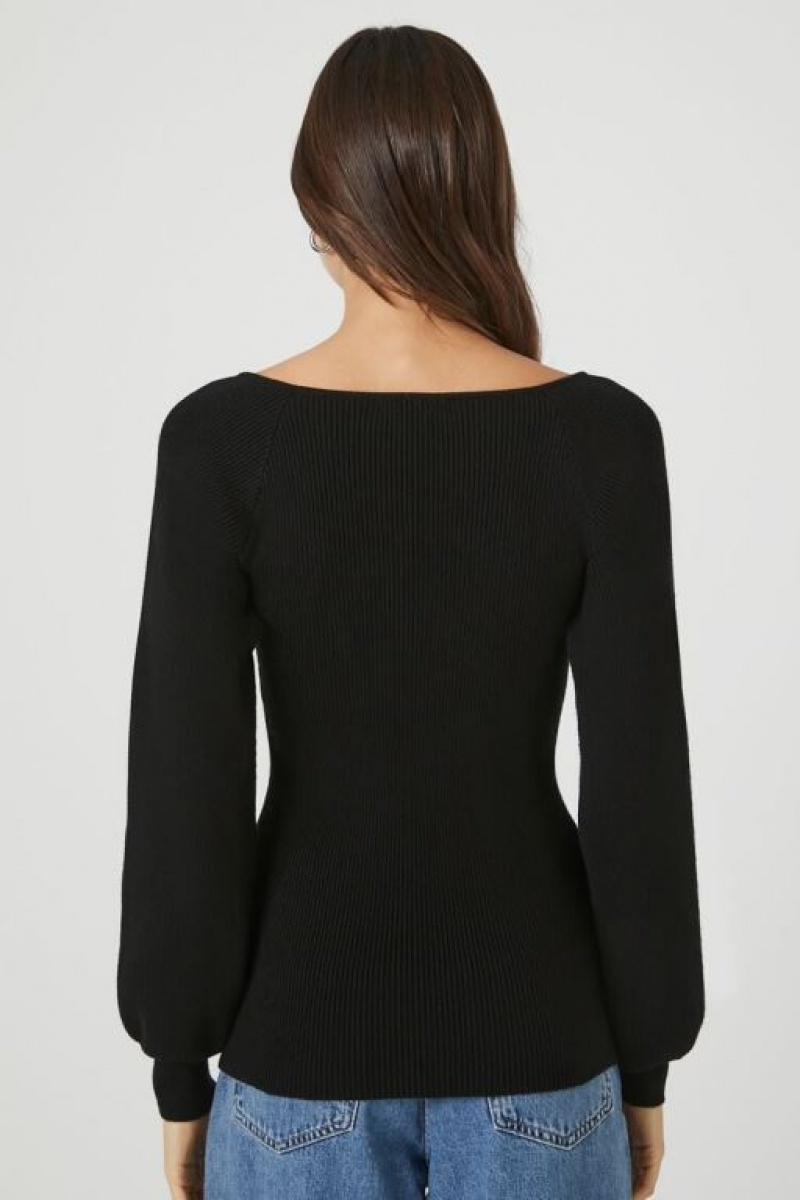 Suéteres Forever 21 Acanalado Knit V Neck Mujer Negras | 7Xq1nZ9PnGA