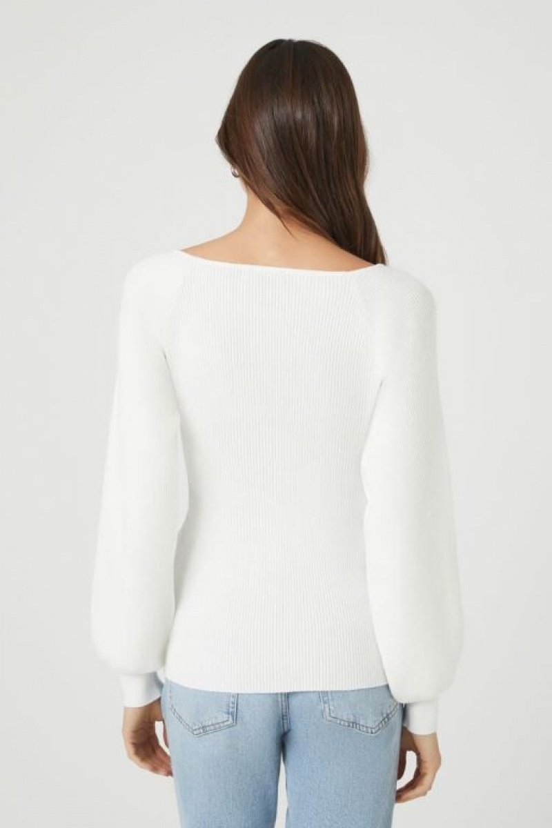 Suéteres Forever 21 Acanalado Knit V Neck Mujer Blancas | kJjcJIt4wYp