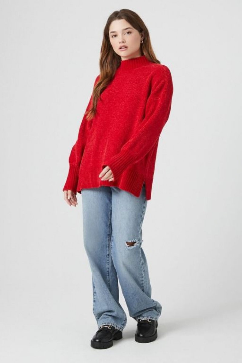 Suéteres Forever 21 Acanalado Mock Neck Mujer Rojas | spvi9ZE6ito