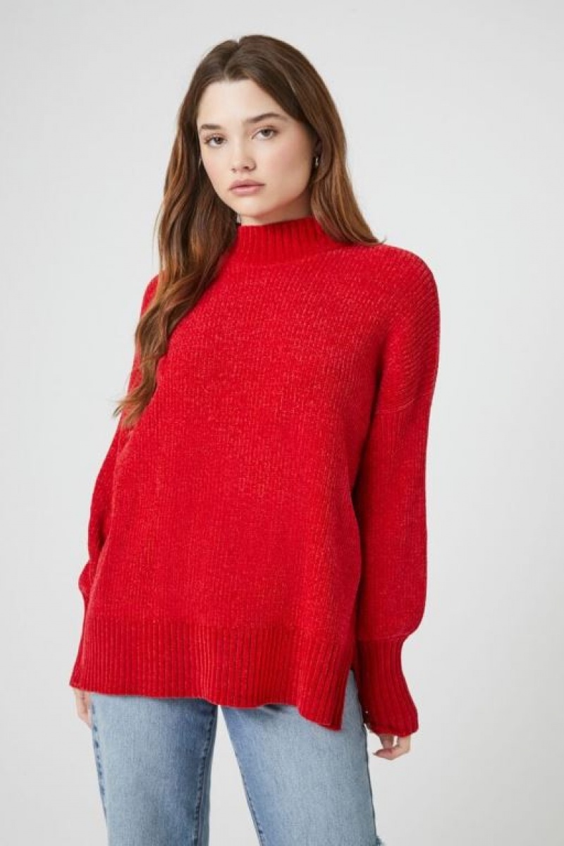 Suéteres Forever 21 Acanalado Mock Neck Mujer Rojas | spvi9ZE6ito