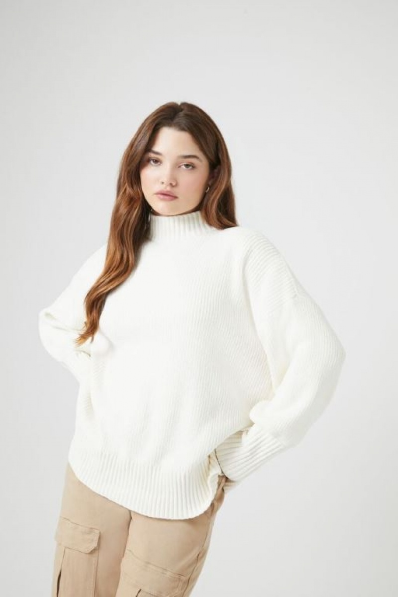 Suéteres Forever 21 Acanalado Mock Neck Mujer Creme | 38D7KS5PwBL