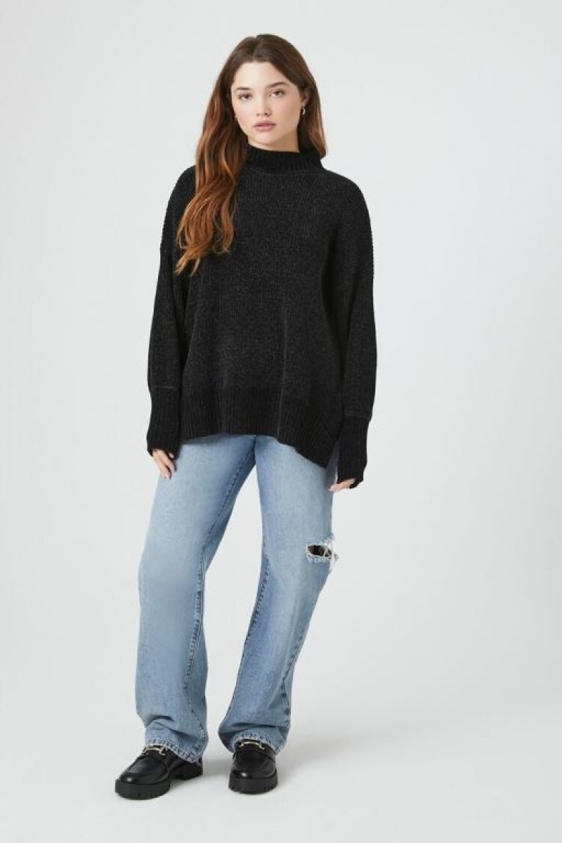 Suéteres Forever 21 Acanalado Mock Neck Mujer Negras | ZKmF12dupym