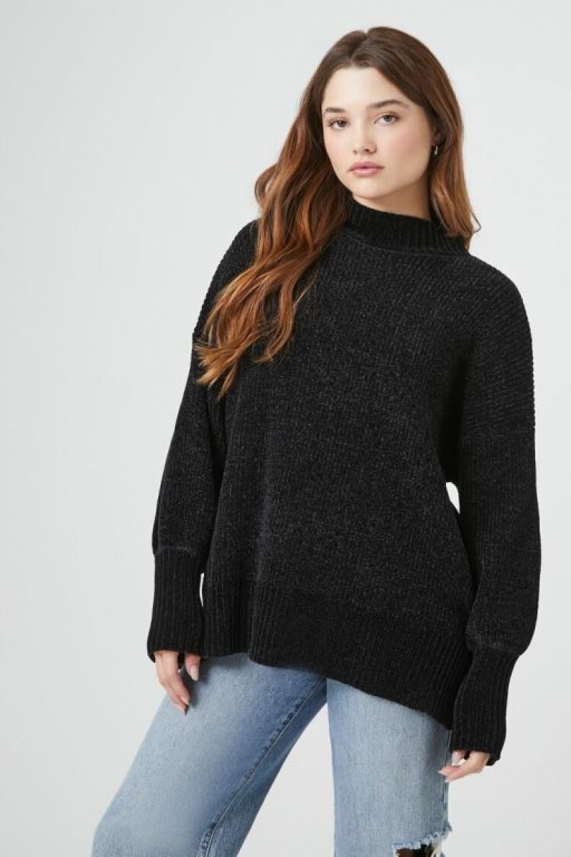 Suéteres Forever 21 Acanalado Mock Neck Mujer Negras | ZKmF12dupym