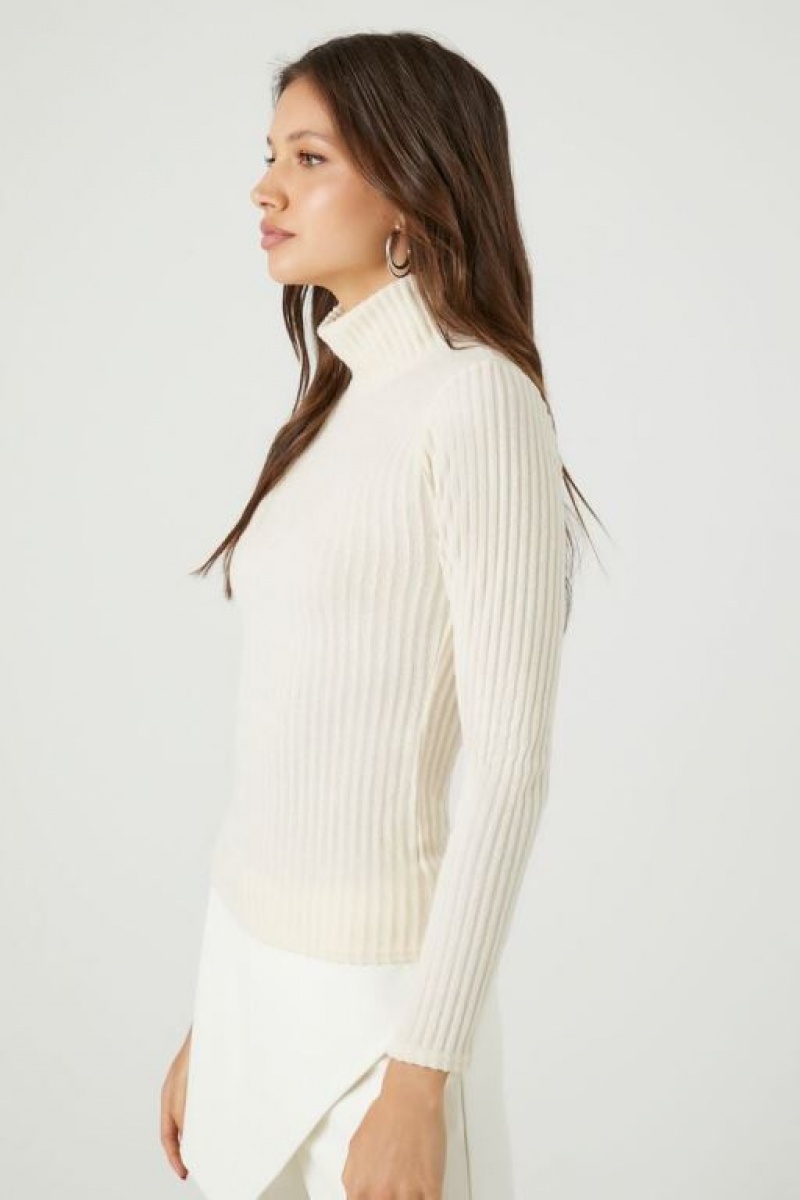 Suéteres Forever 21 Acanalado Mock Neck Mujer Beige | Nr3KAfC6IO0