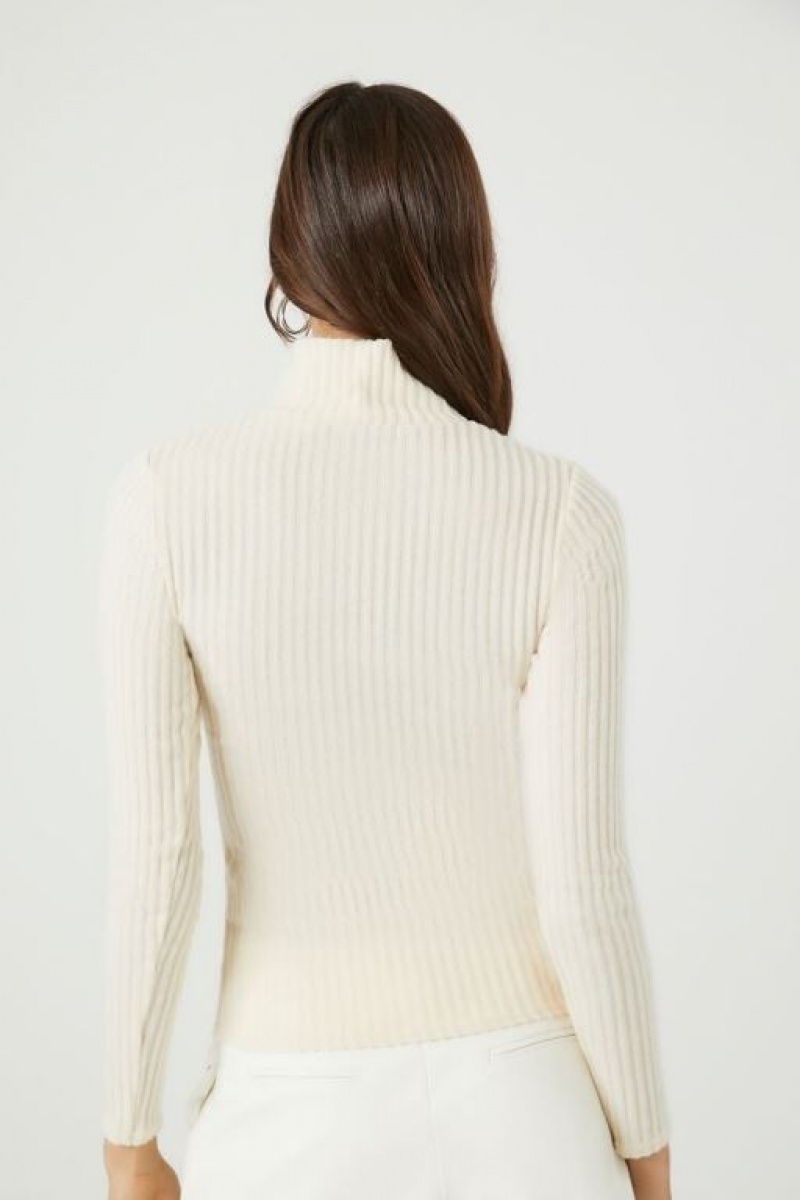 Suéteres Forever 21 Acanalado Mock Neck Mujer Beige | Nr3KAfC6IO0