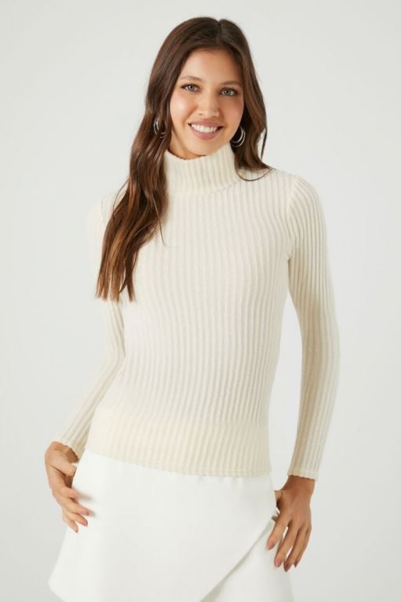 Suéteres Forever 21 Acanalado Mock Neck Mujer Beige | Nr3KAfC6IO0