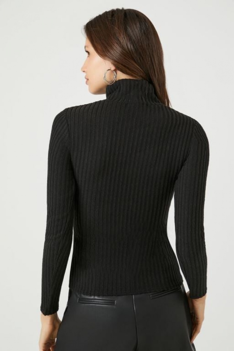 Suéteres Forever 21 Acanalado Mock Neck Mujer Negras | 4IurAydpNBA