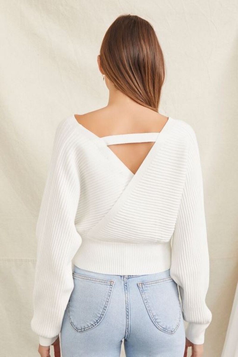 Suéteres Forever 21 Acanalado Surplice Mujer Blancas | xdPu5bXDHFl