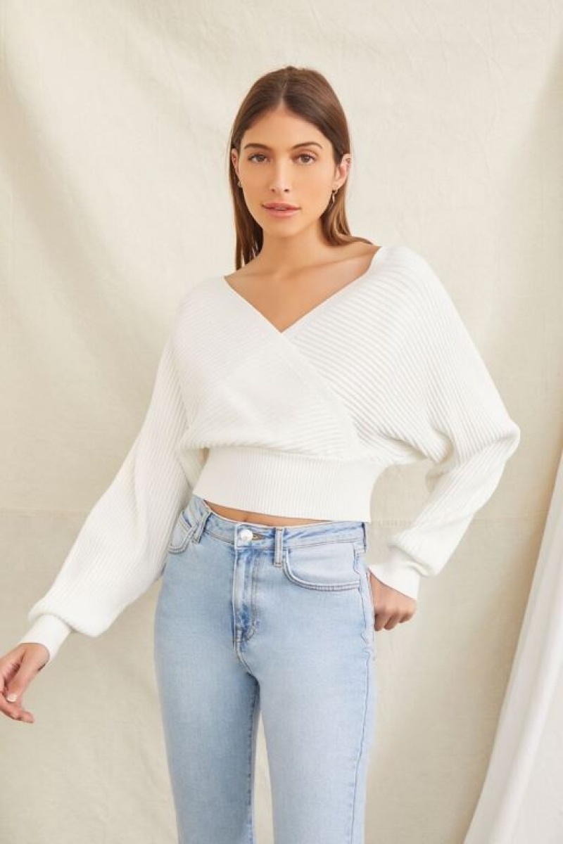 Suéteres Forever 21 Acanalado Surplice Mujer Blancas | xdPu5bXDHFl