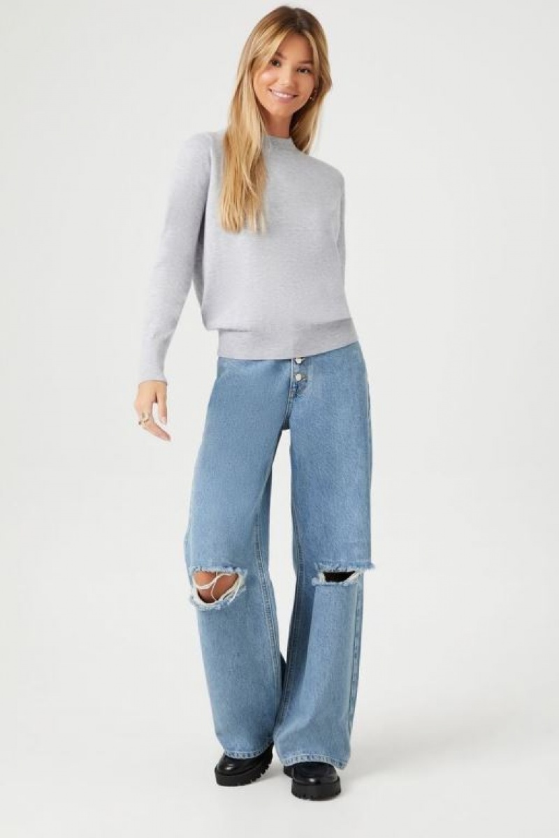 Suéteres Forever 21 Acanalado Trim Mujer Gris | CPbbeKkd1oy