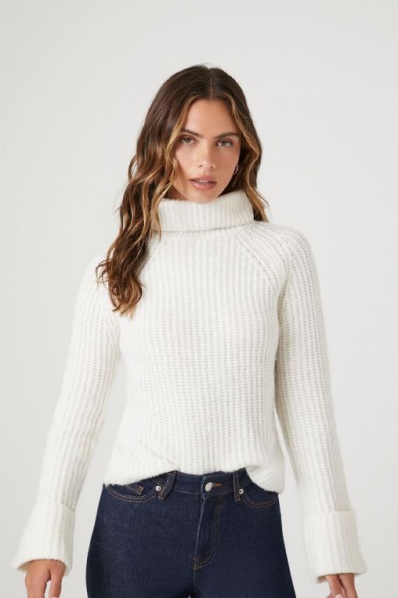 Suéteres Forever 21 Acanalado Turtleneck Mujer Creme | vcs3fhER4hz