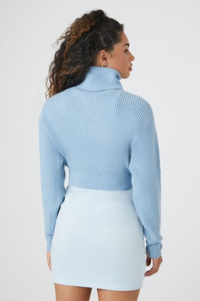 Suéteres Forever 21 Acanalado Turtleneck Mujer Azules | GVG7rWbMsAS