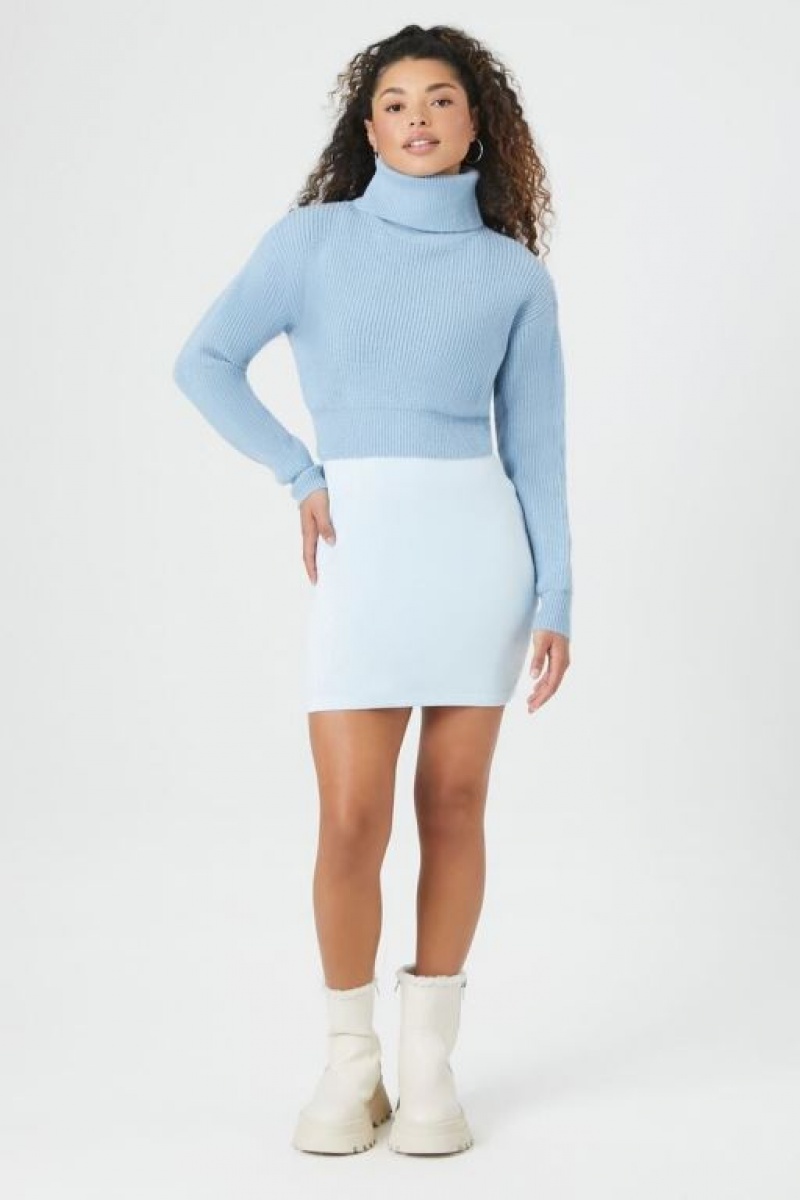 Suéteres Forever 21 Acanalado Turtleneck Mujer Azules | GVG7rWbMsAS