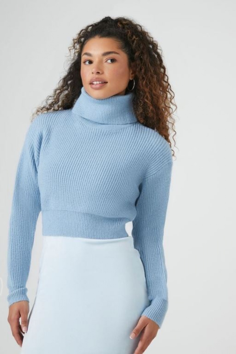 Suéteres Forever 21 Acanalado Turtleneck Mujer Azules | GVG7rWbMsAS