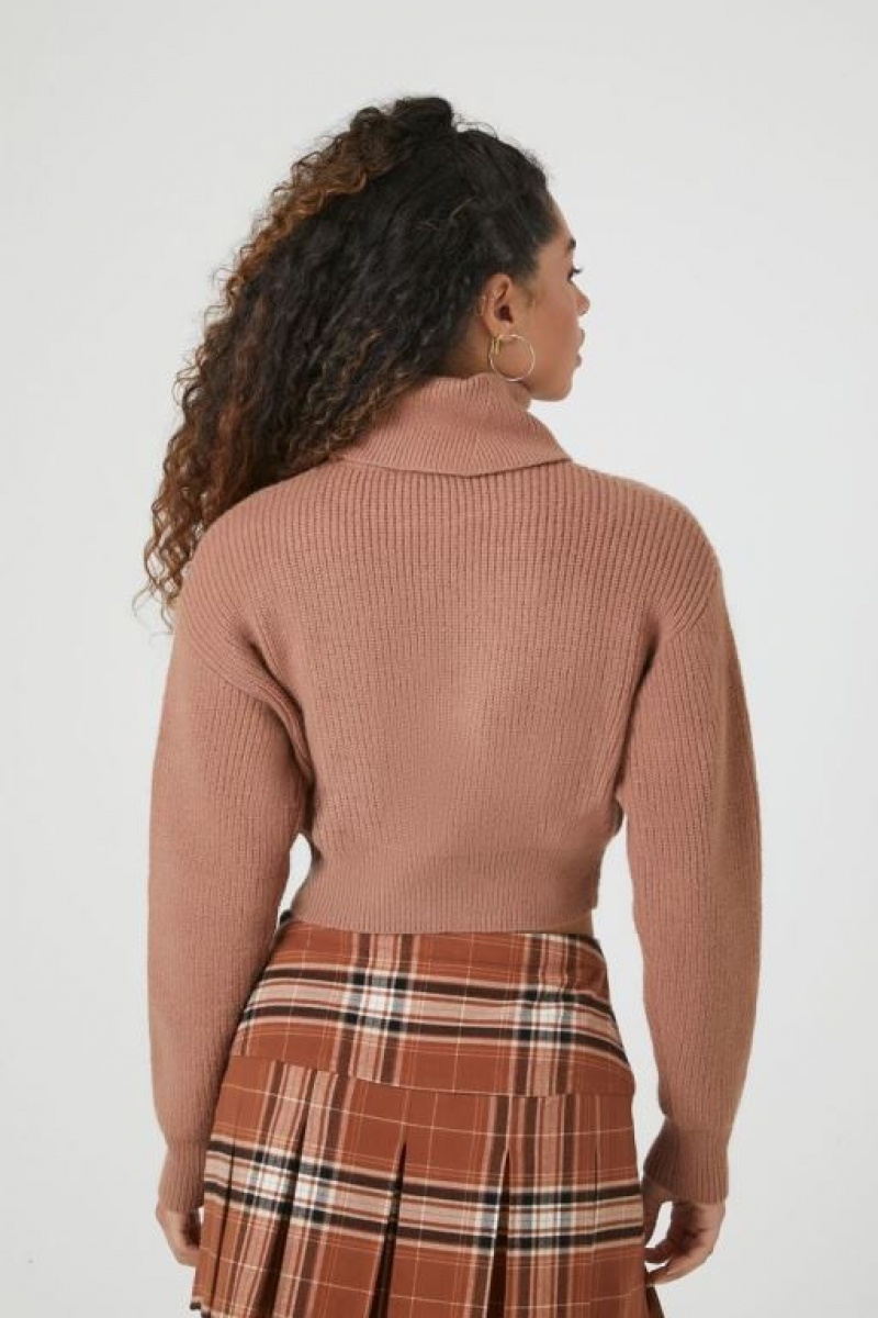 Suéteres Forever 21 Acanalado Turtleneck Mujer Praline | Y3tVzmlN9IT